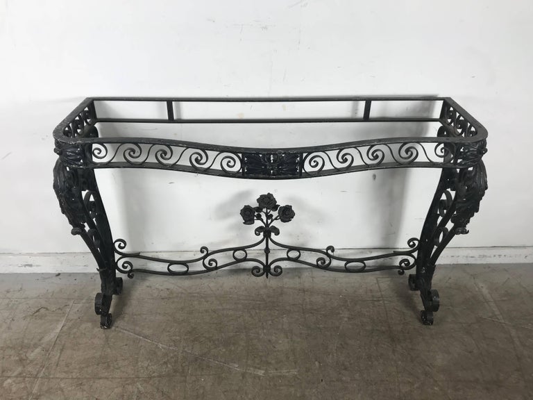 Wrought Iron French Art Deco Iron Console Table Base in the Manner of Raymond Subes For Sale