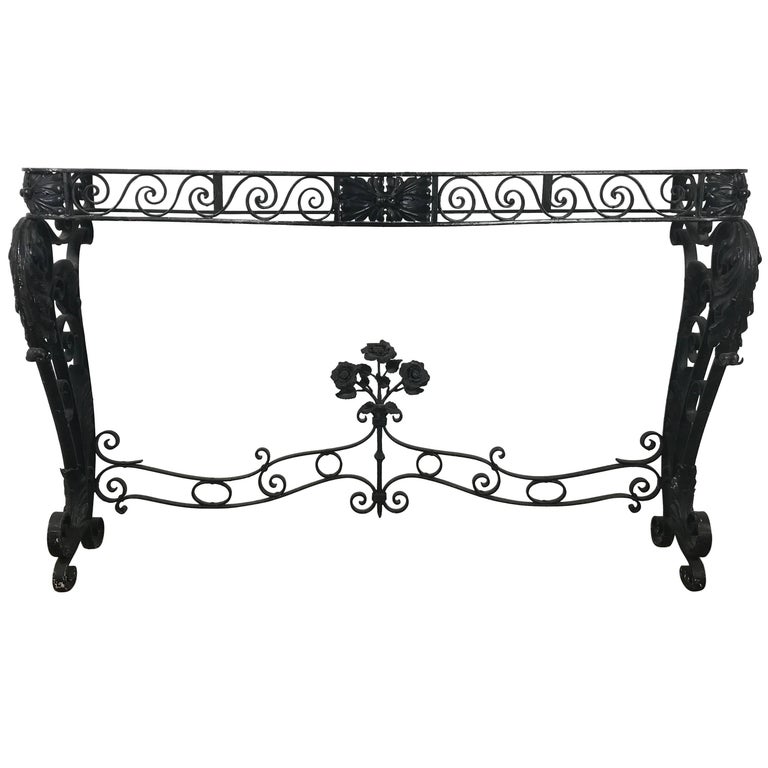 French Art Deco Iron Console Table Base in the Manner of Raymond Subes For Sale