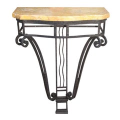 French Art Deco Iron Console with Marble Top