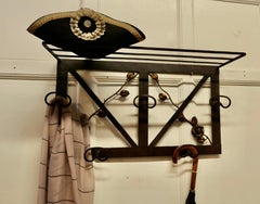French Art Deco Iron Hat and Coat Rack with Shelf Decorated with Roses