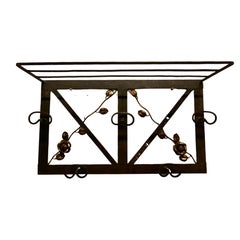 French Art Deco Iron Hat and Coat Rack with Shelf Decorated with Roses