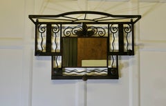 French Art Deco Iron Hat and Coat Rack with Shelf & Mirror, Industrial Style