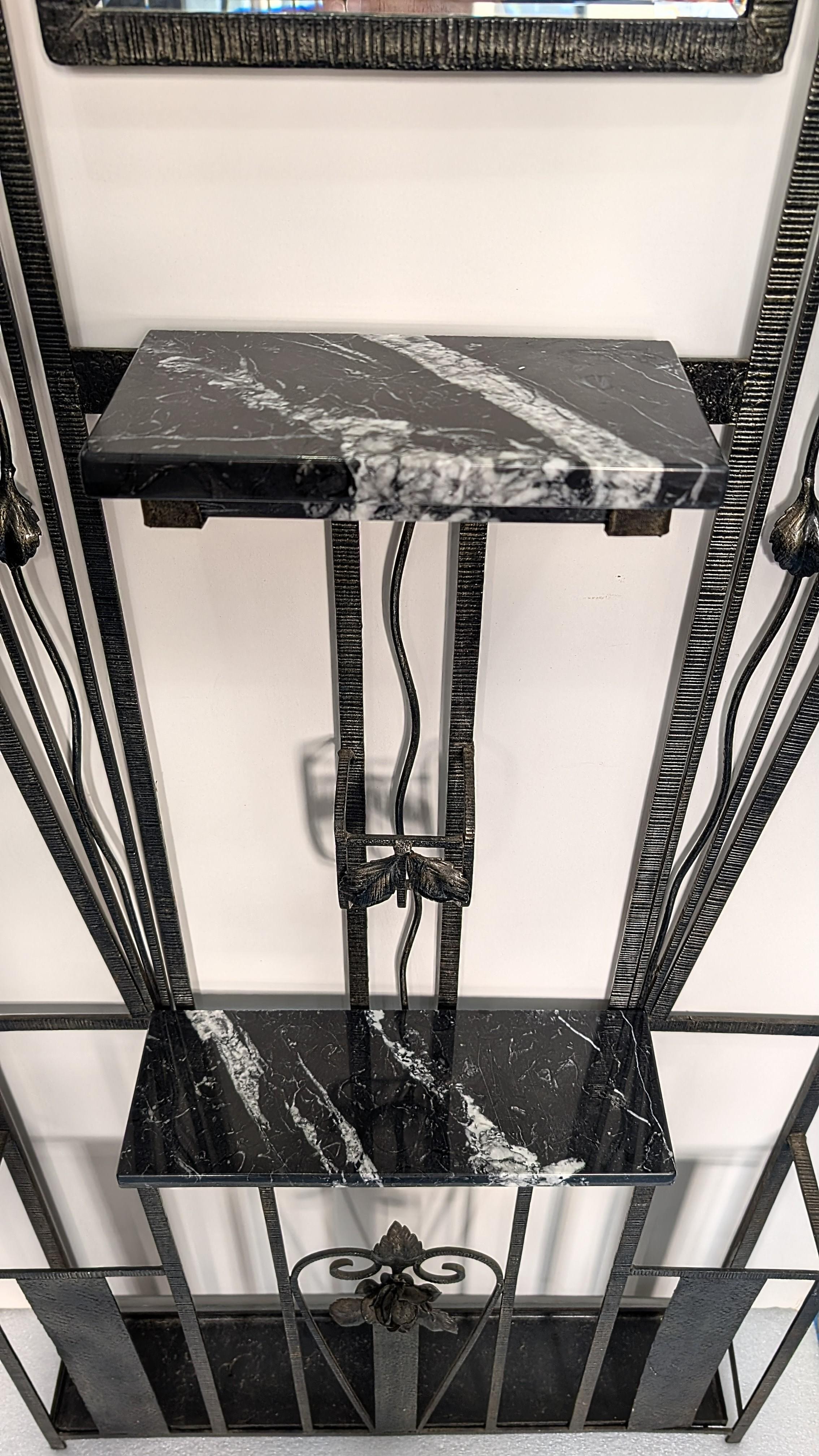 Árbol de recibidor/perchero iluminado de hierro art decó francés c/consola, Paragüero Hierro forjado en venta