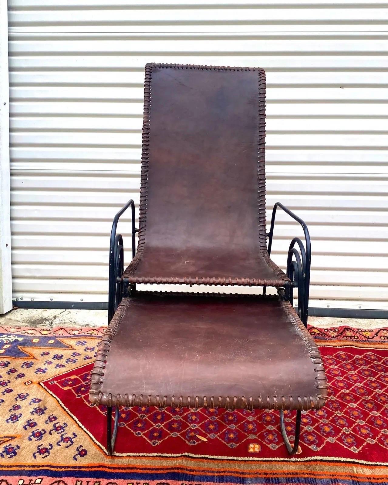 French Art Deco Iron Lounge Chair With Extension Circa 1925 For Sale 7