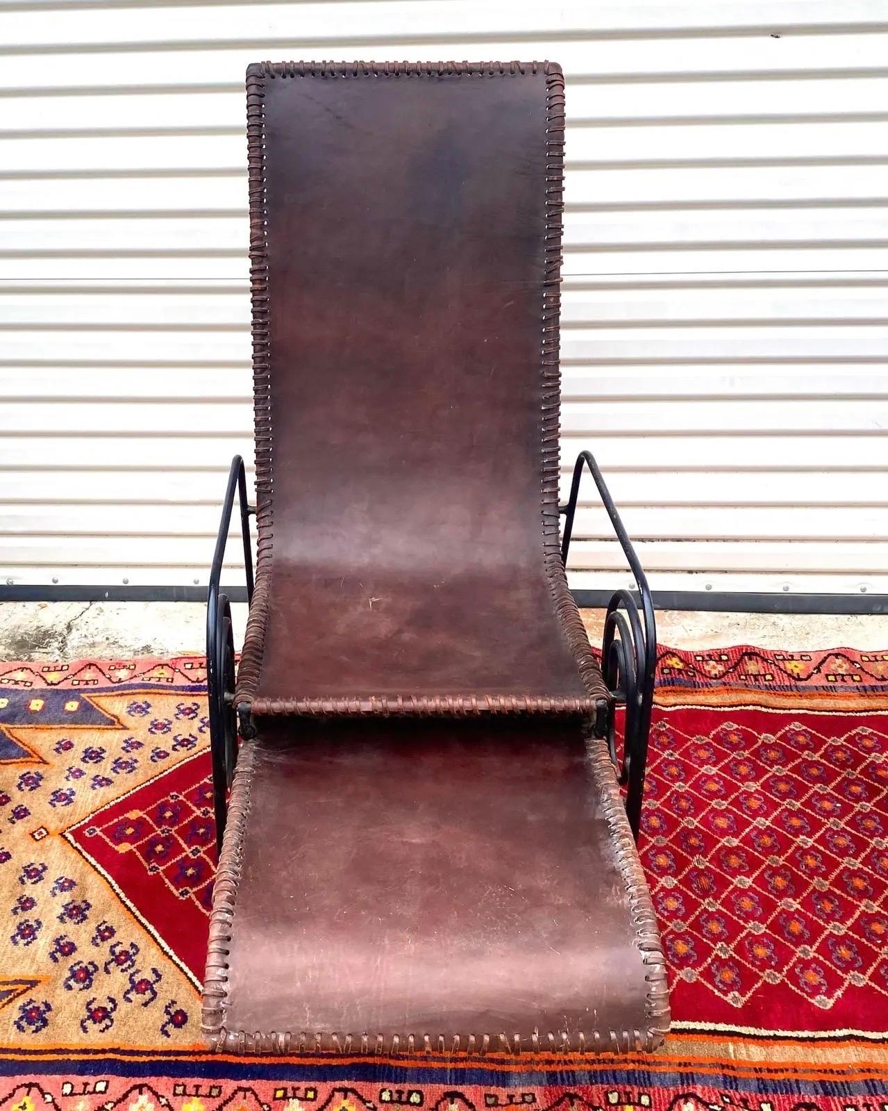 Early 20th Century French Art Deco Iron Lounge Chair With Extension Circa 1925 For Sale