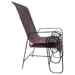 Antique French Art Deco Iron Lounge Chair With Extension Circa 1925