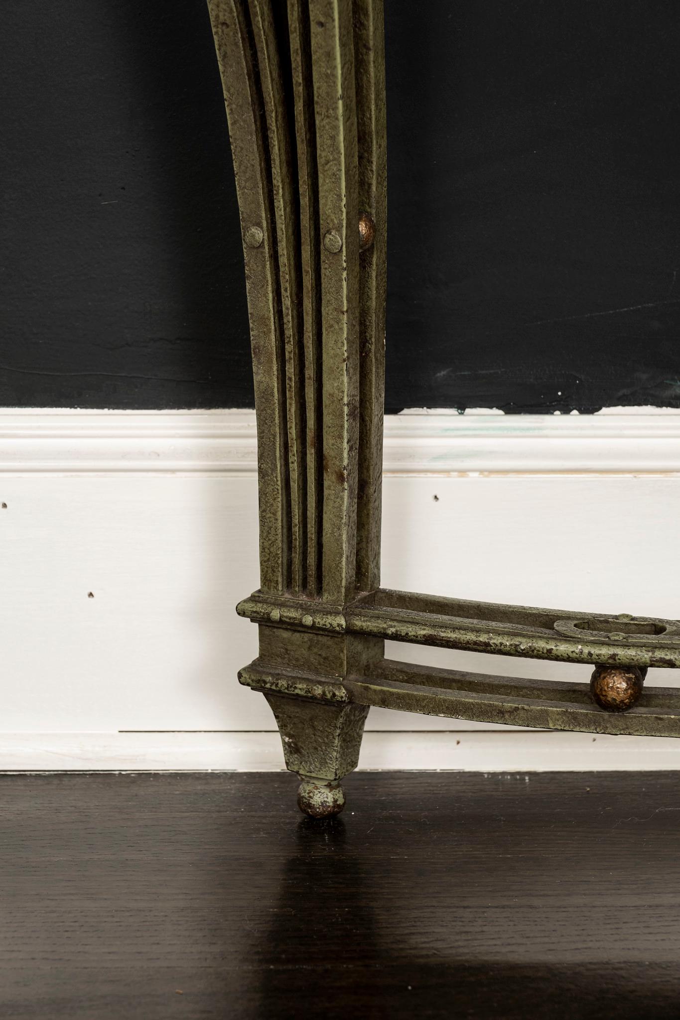 Wrought Iron French Art Deco Iron Marble Console For Sale