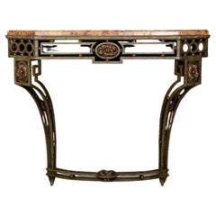 Antique French Art Deco Iron Marble Console