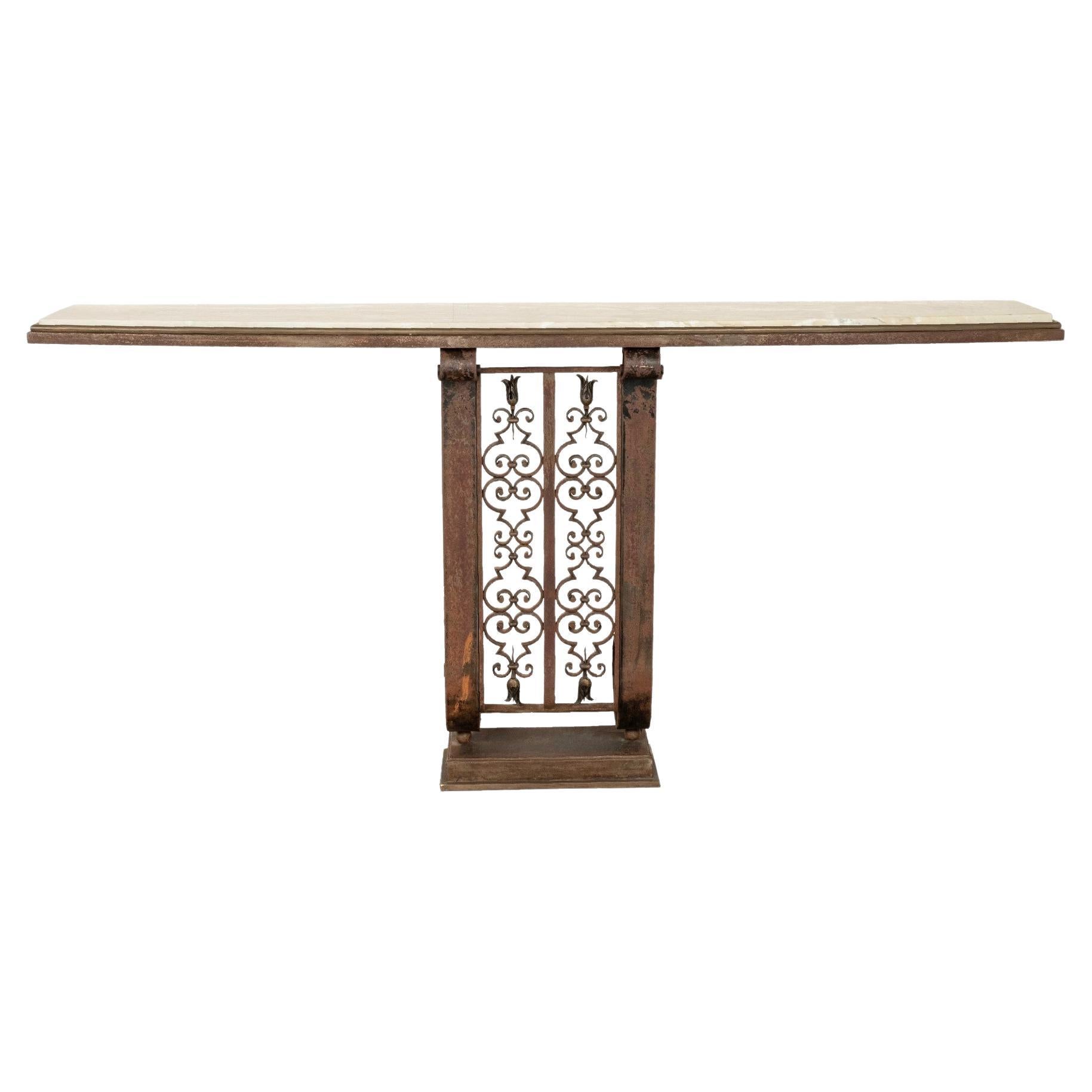 Französische Art Déco Eisen-Marmor-Konsole im Angebot