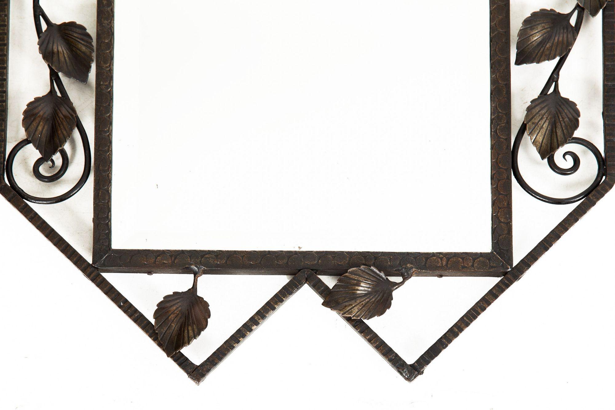 French Art Deco Iron Mirror Coat Rack circa 1930 In Good Condition For Sale In Shippensburg, PA