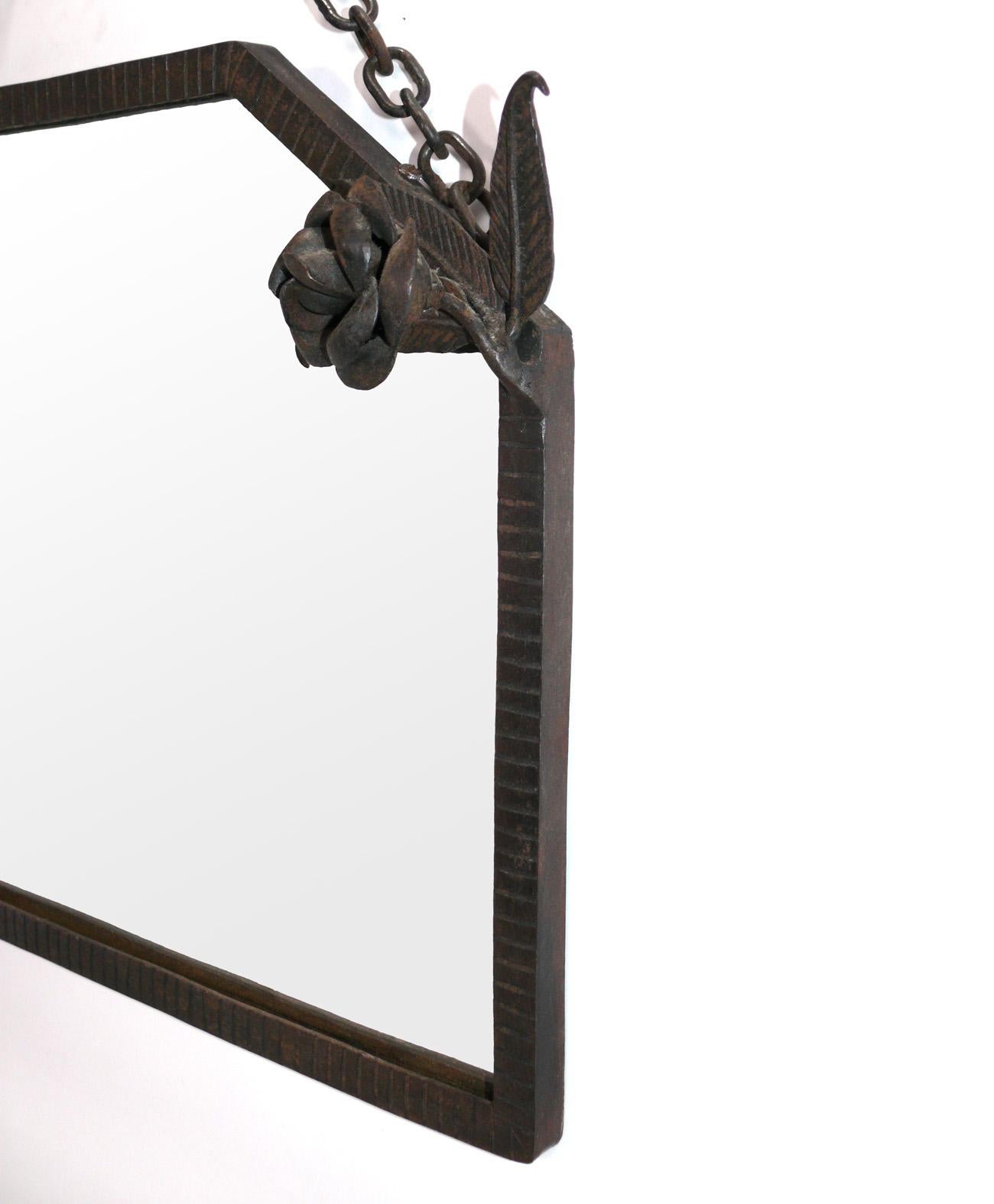 Mid-20th Century French Art Deco Iron Mirror in the Manner of Edgar Brandt