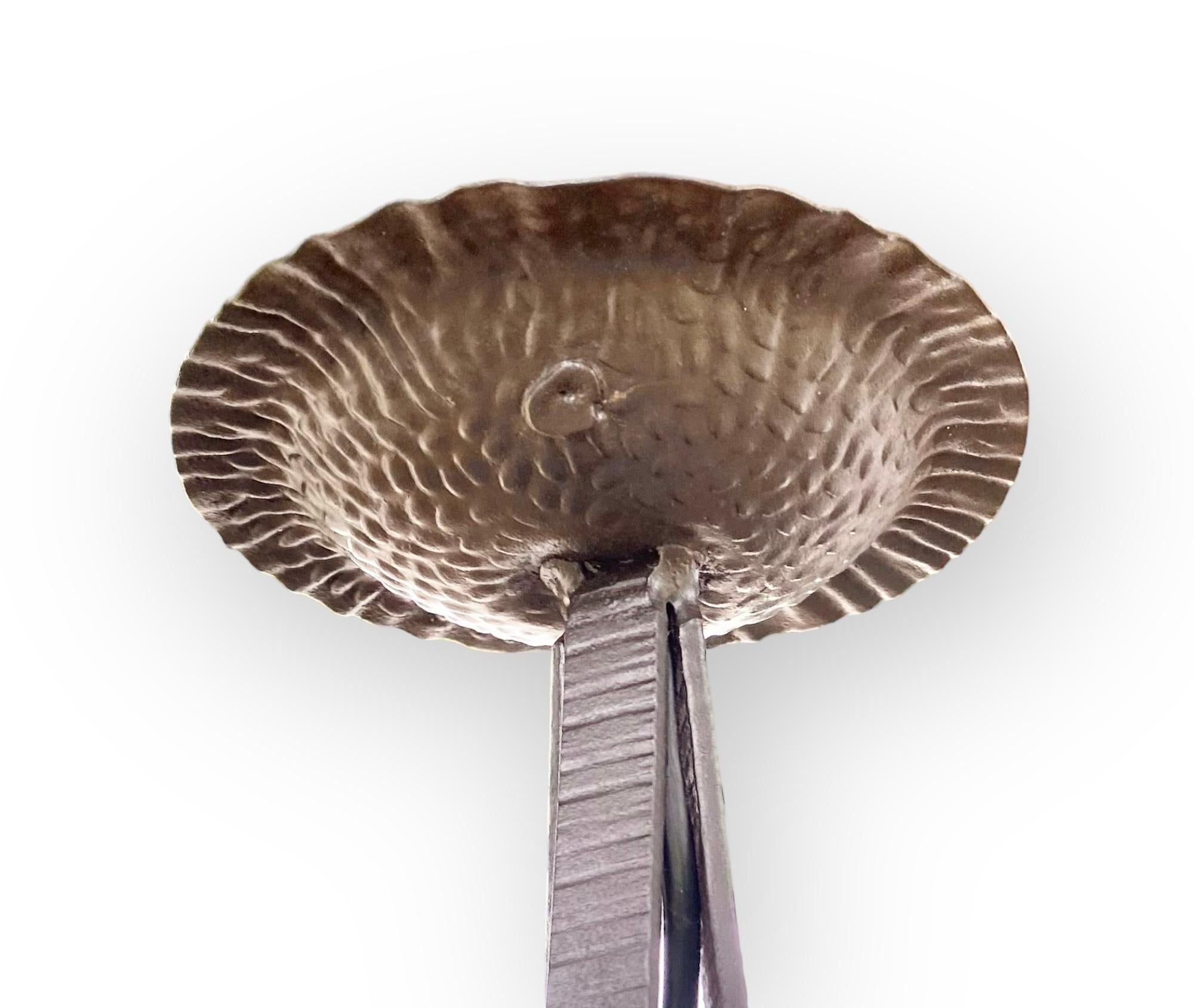 French Art Deco Iron Pendent Art Glass Center Dome Flower Shades For Sale 2