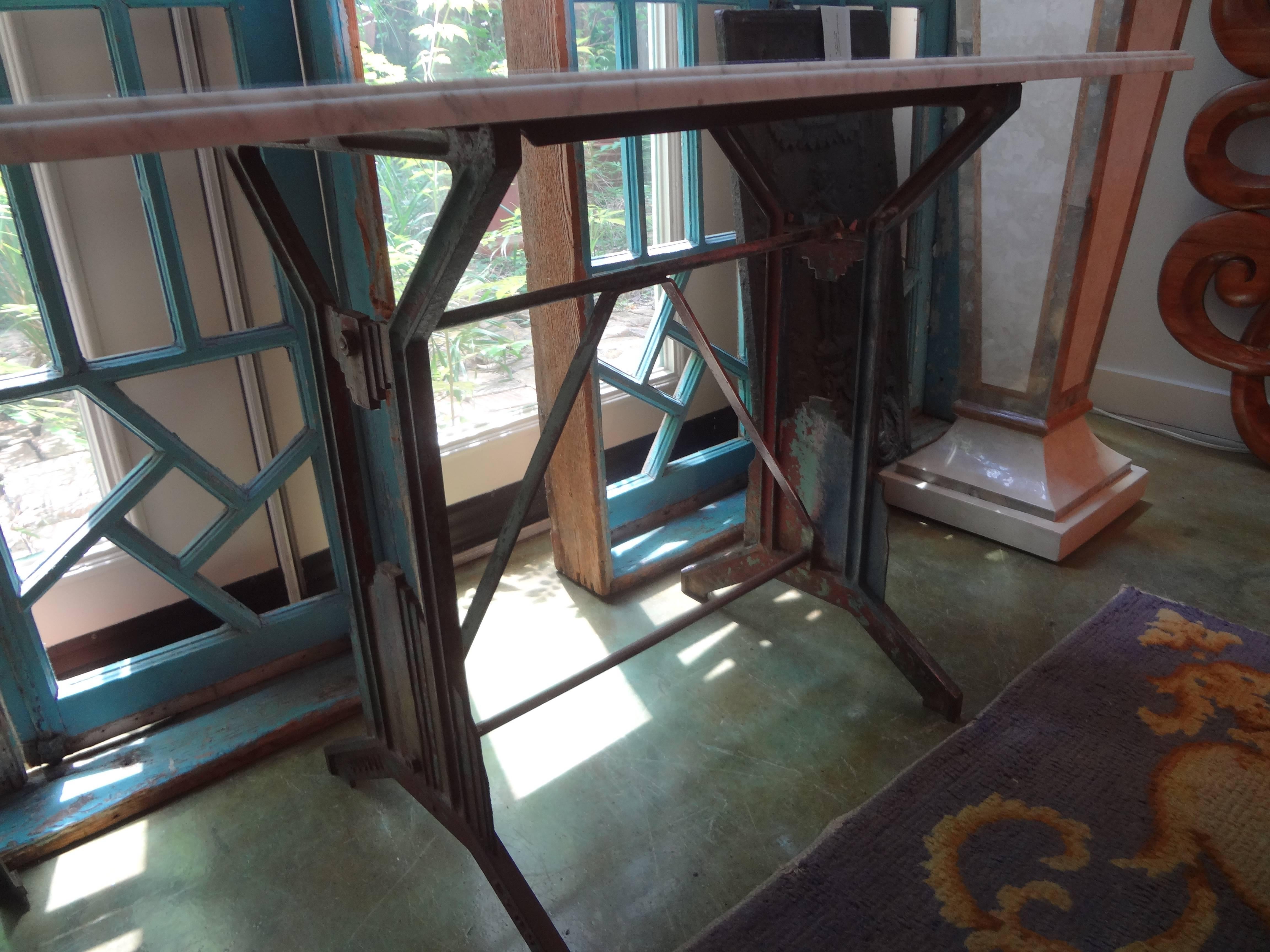 Early 20th Century French Art Deco Iron Table with Marble Top