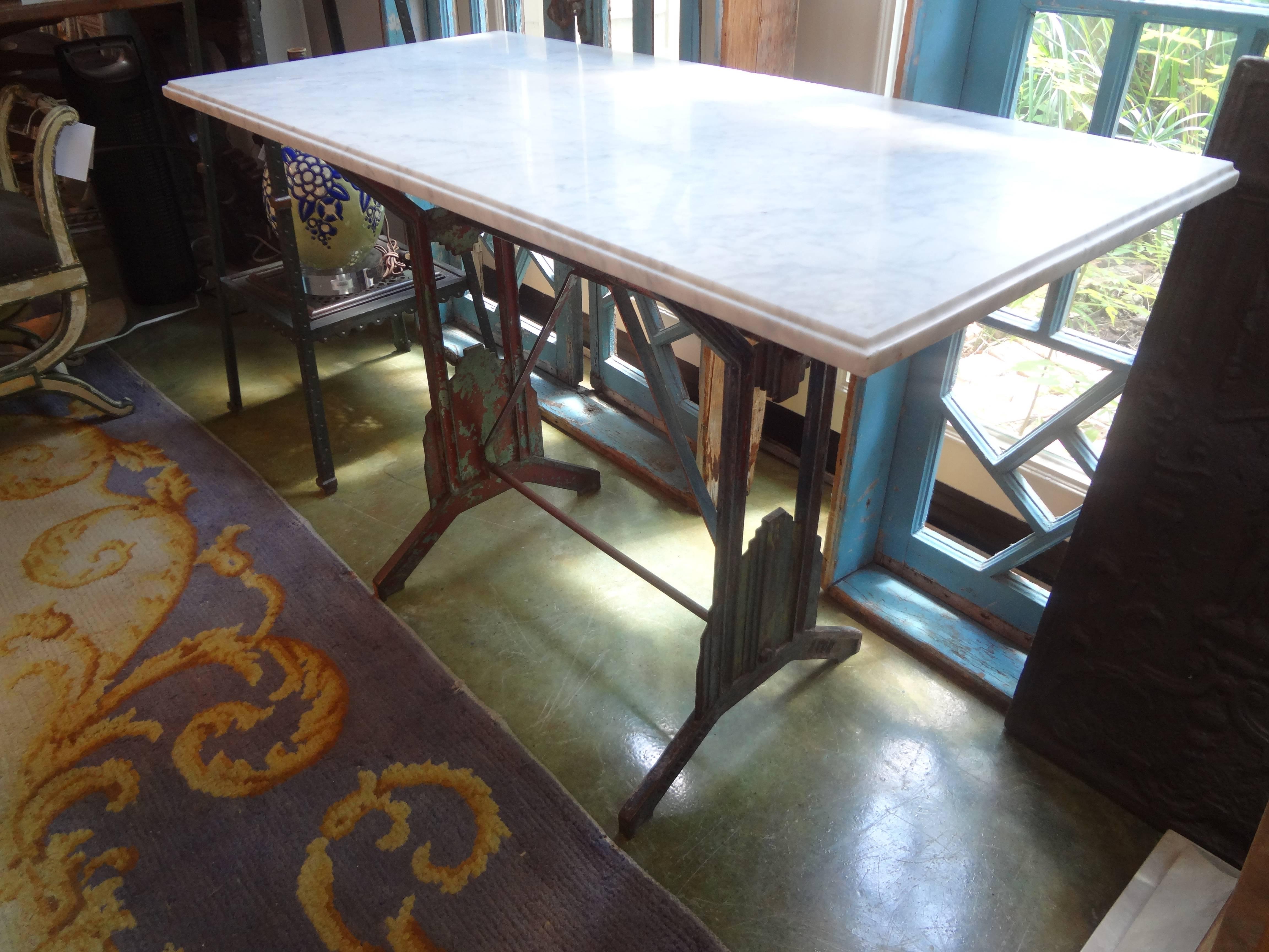 French Art Deco Iron Table with Marble Top 1