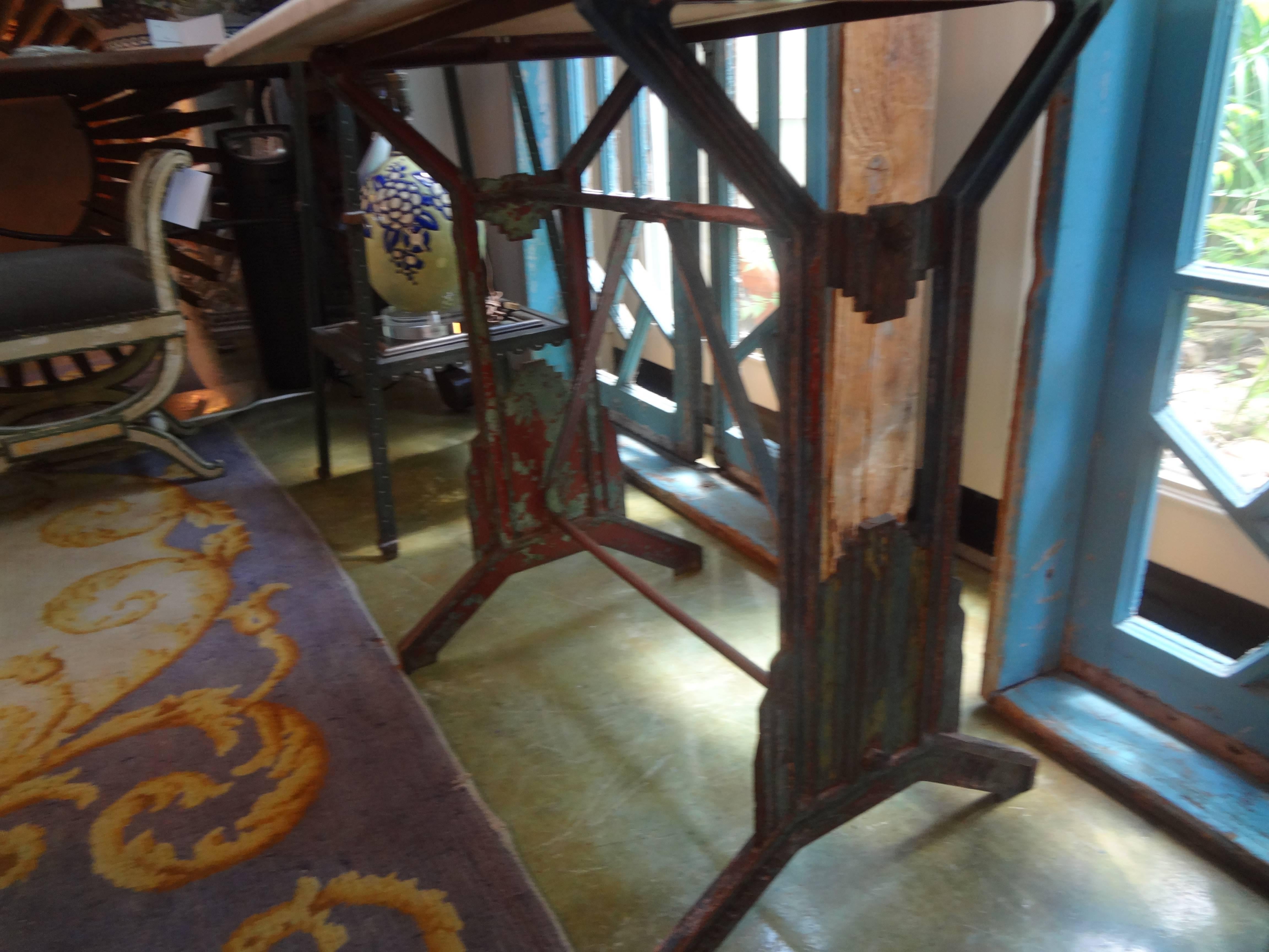 French Art Deco Iron Table with Marble Top 2