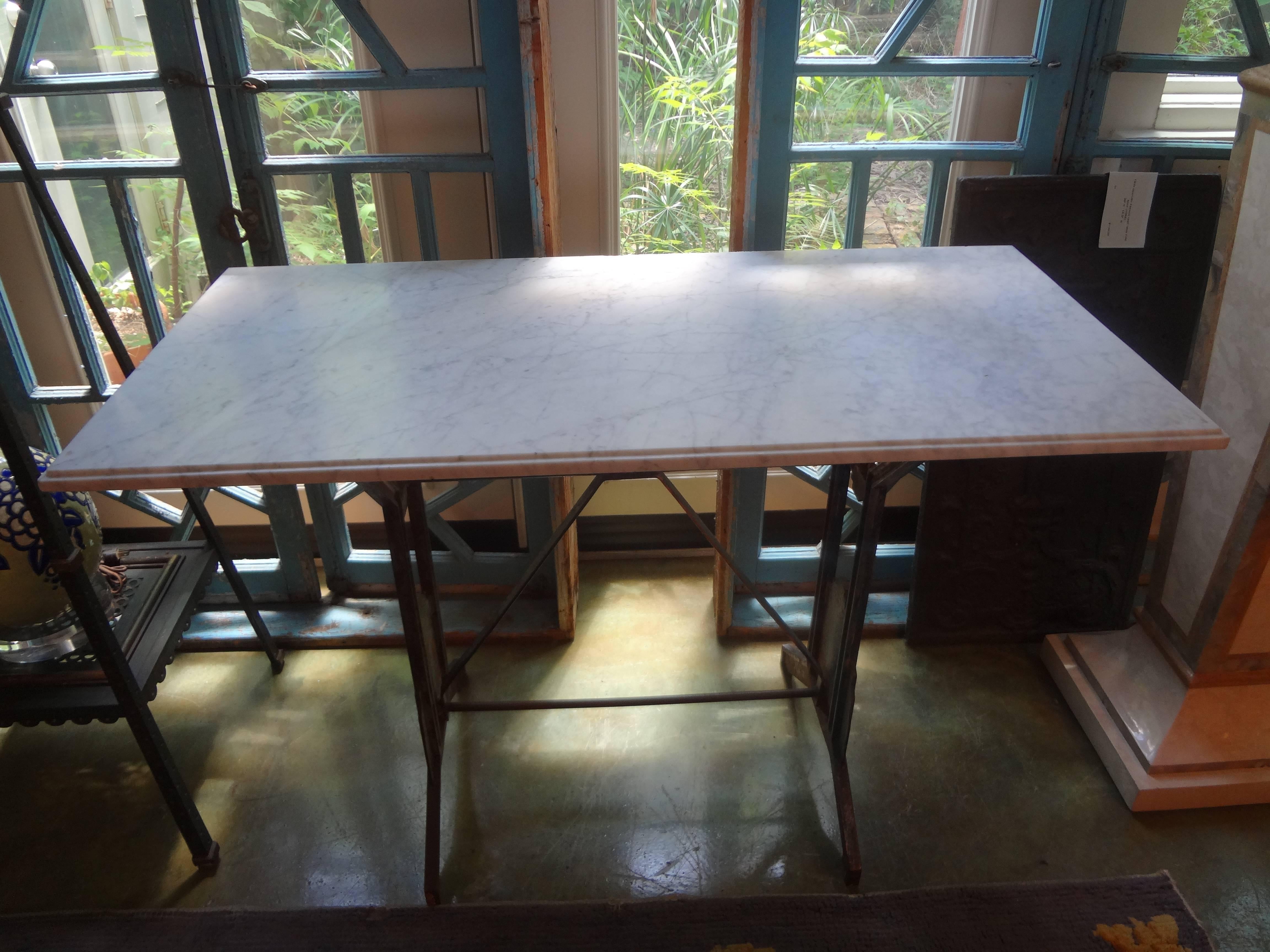 French Art Deco Iron Table with Marble Top 5