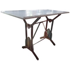 Antique French Art Deco Iron Table with Marble Top
