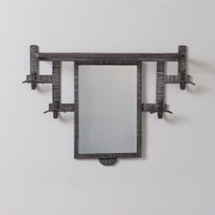 French Art Deco Iron Wall Rack with Mirror