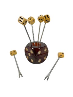 French Art Deco Ivory Bakelite Dice Cocktail Picks and Root Beer Bakelite Holder