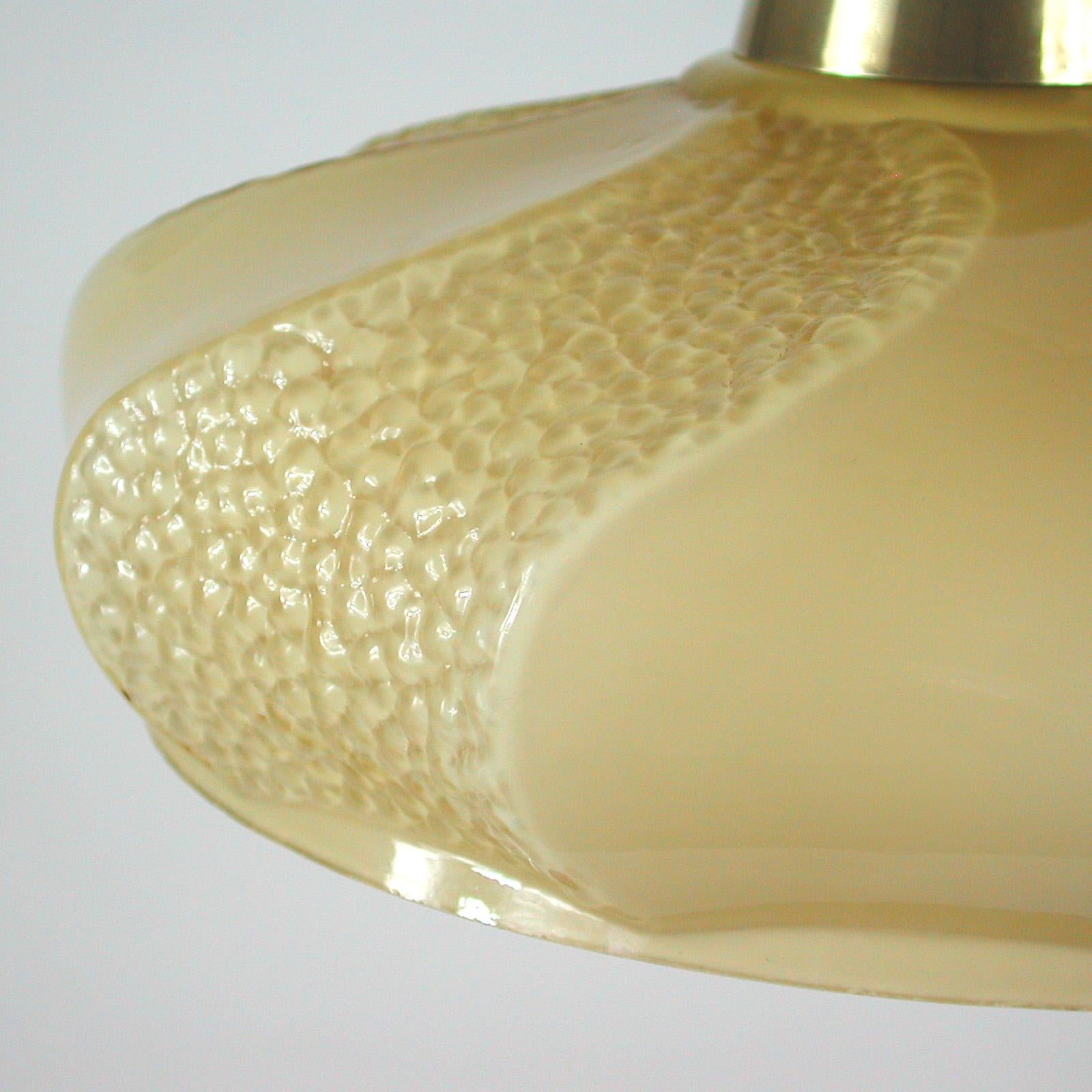 French Art Deco Ivory Colored Opaline Glass Brass Pendants, 1940s, Set of 2 For Sale 10