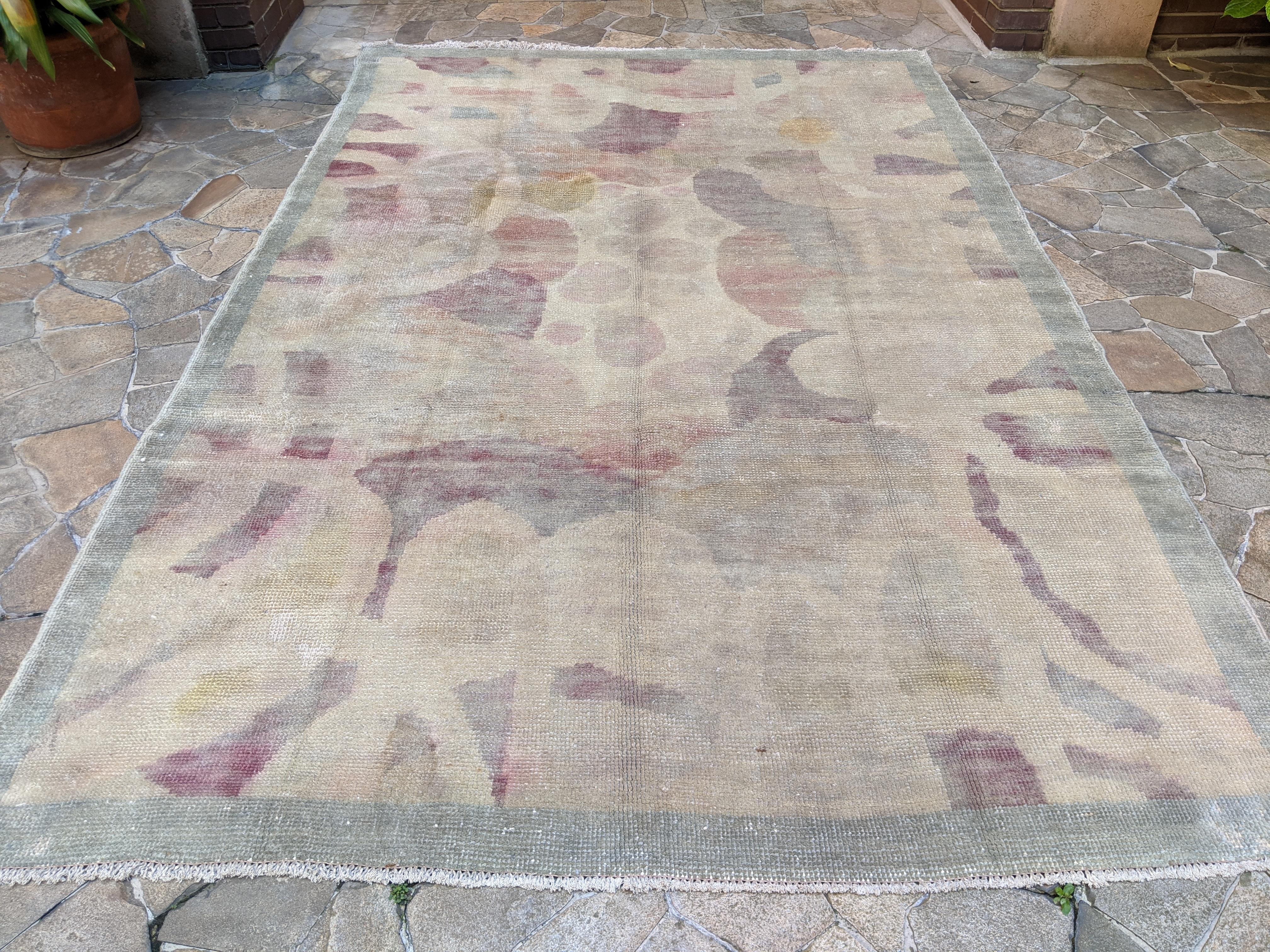 French Art Deco Ivory Wool Rug with Pastel Colors Signed Solange Patry-Biè  7