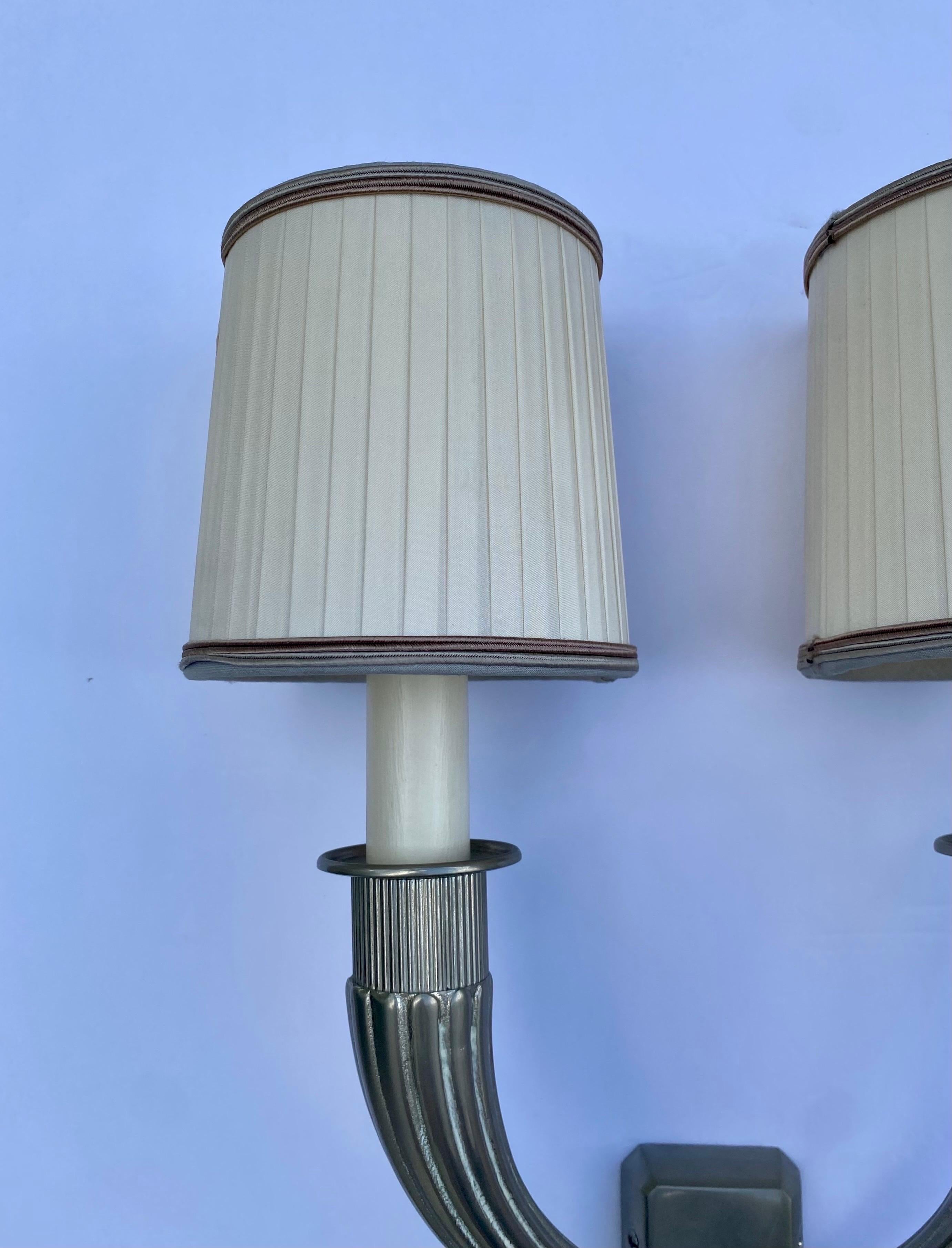 French Art Deco Jacques Ruhlmann Style Silver Wall Sconces, George V Hotel Paris For Sale 1