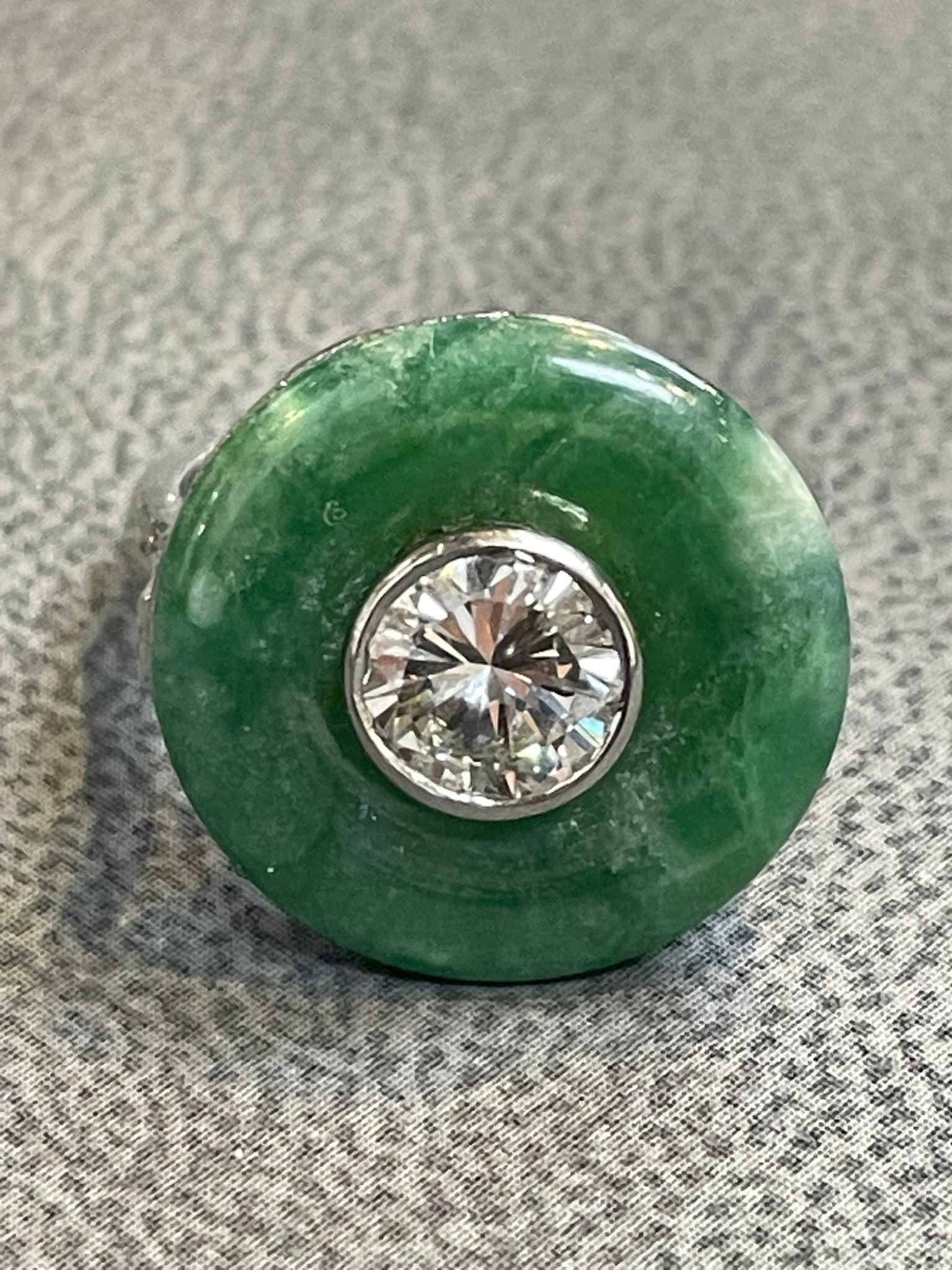 French Art Deco Jade Diamond Ring For Sale 5