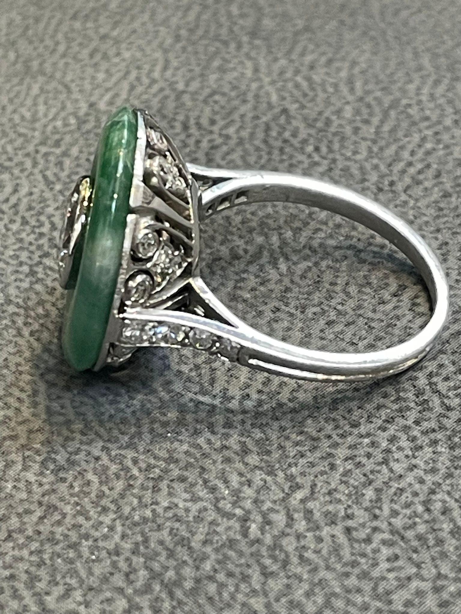 French Art Deco Jade Diamond Ring For Sale 6