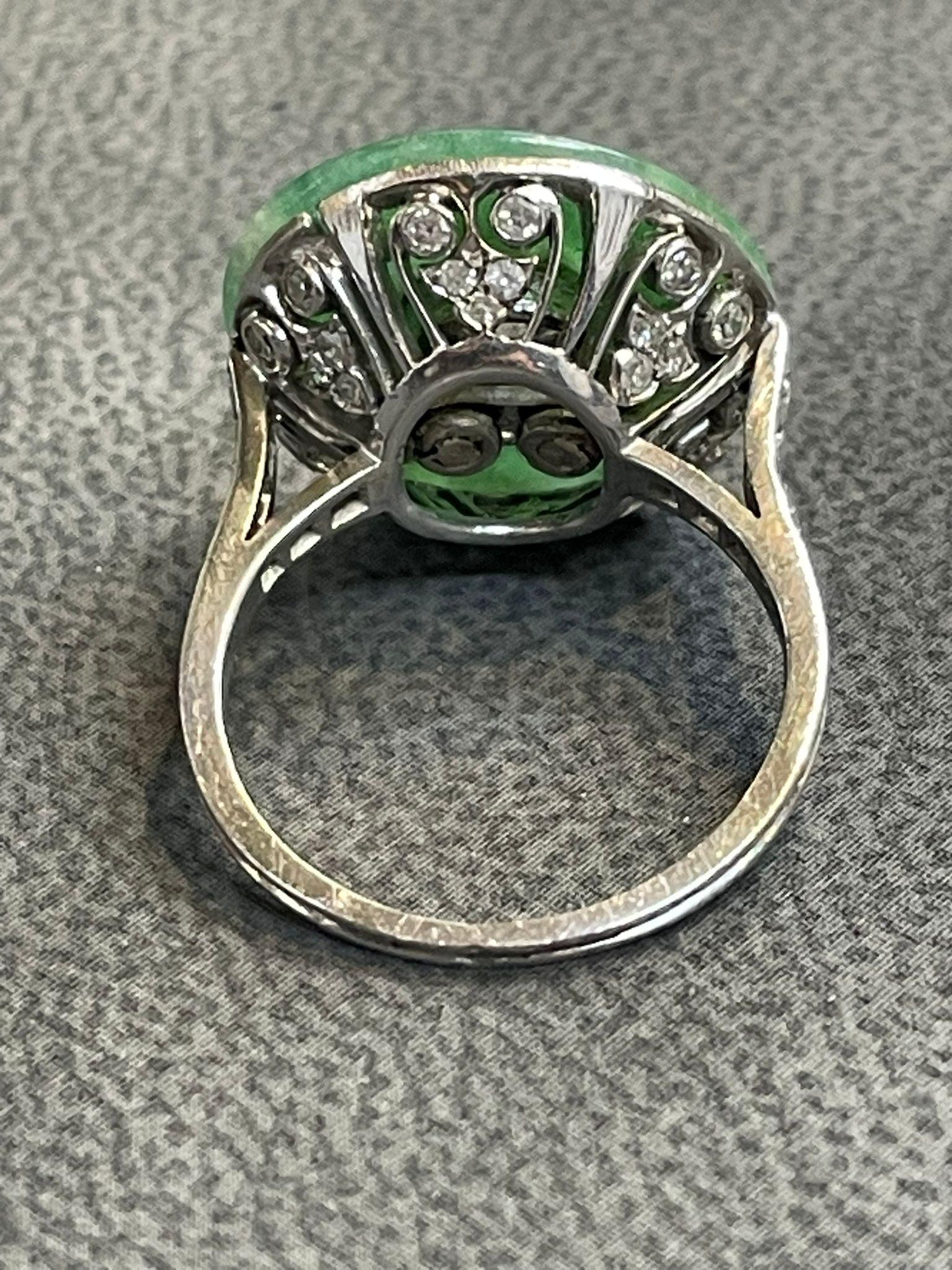 French Art Deco Jade Diamond Ring For Sale 7