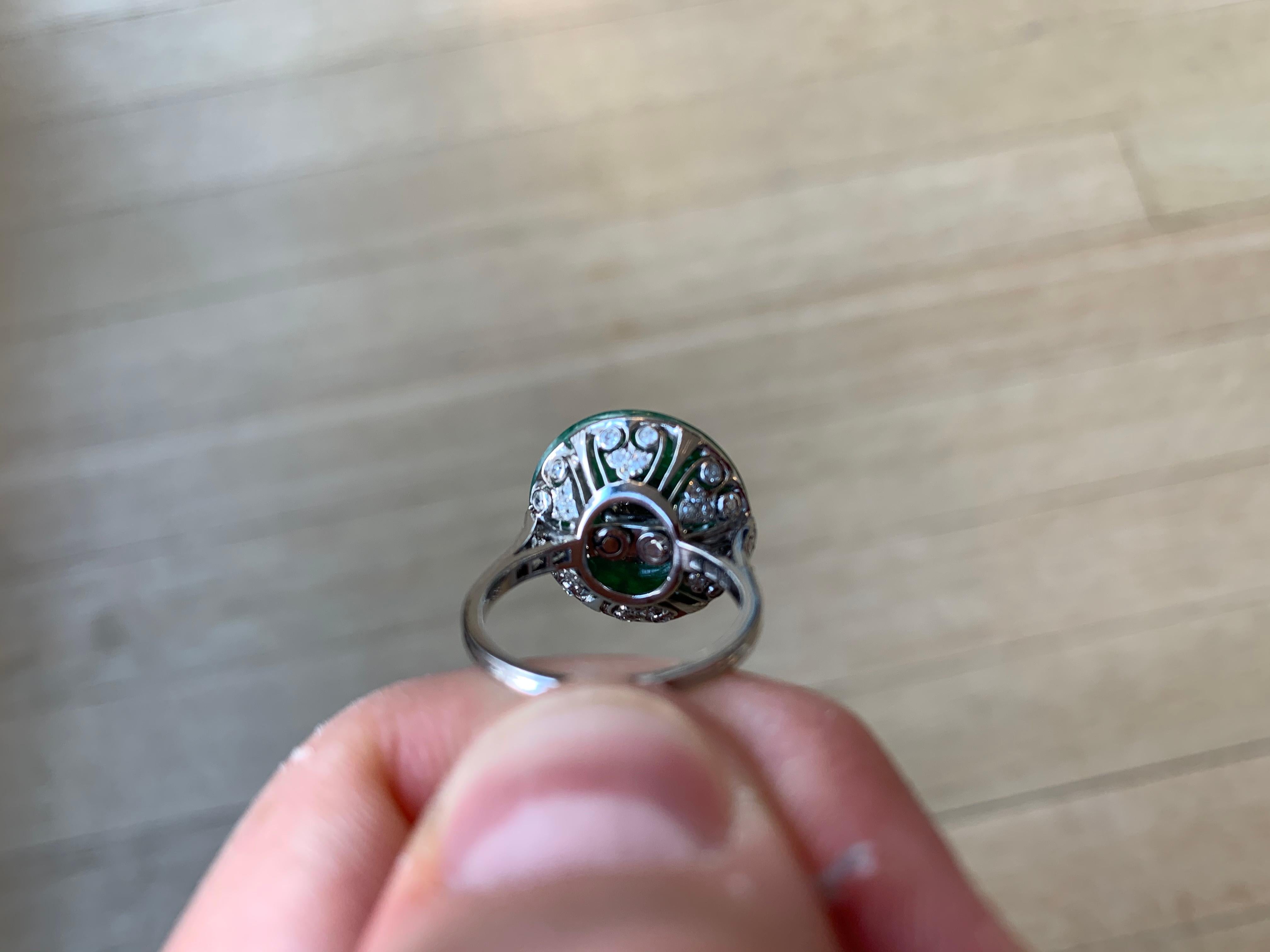 Women's French Art Deco Jade Diamond Ring