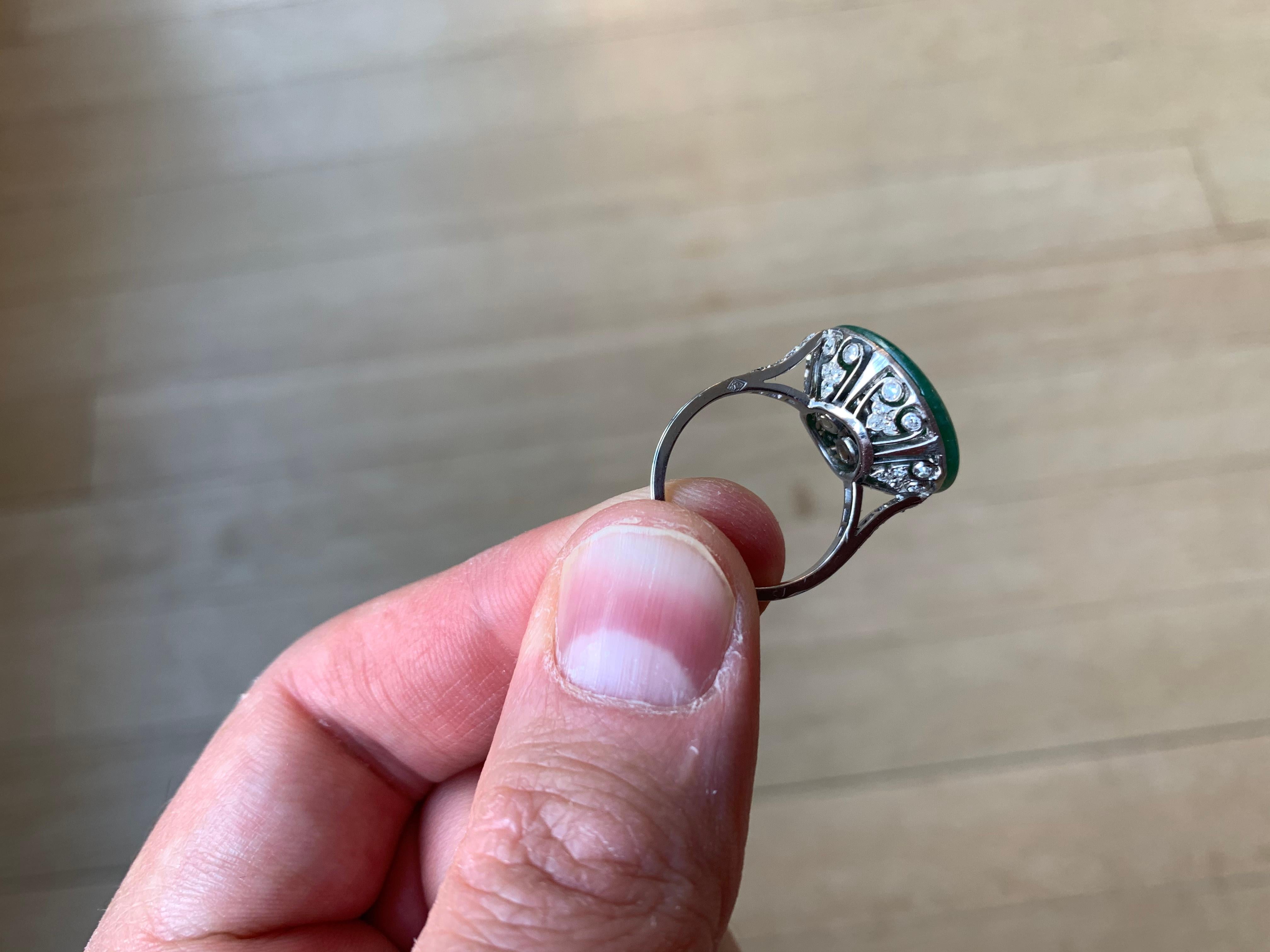 French Art Deco Jade Diamond Ring For Sale 2
