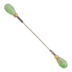 French, Art Deco, Jadeite & Diamond Jabot Pin