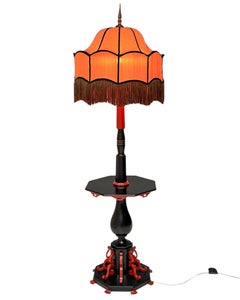 French Art Deco Japonism Lacquered Floor Lamp with Original Silk Shade, 1930s