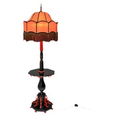 French Art Deco Japonism Lacquered Floor Lamp with Original Silk Shade, 1930s
