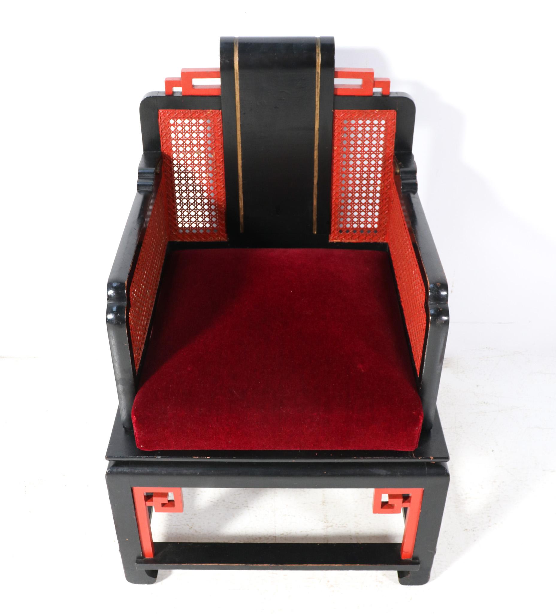 French Art Deco Japonisme Armchair, 1930s For Sale 3