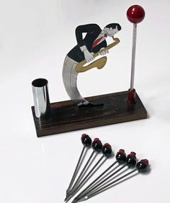 French Art Deco Jazz Musician Bar Cocktail Sticks Set Probably Sudre, circa 1920