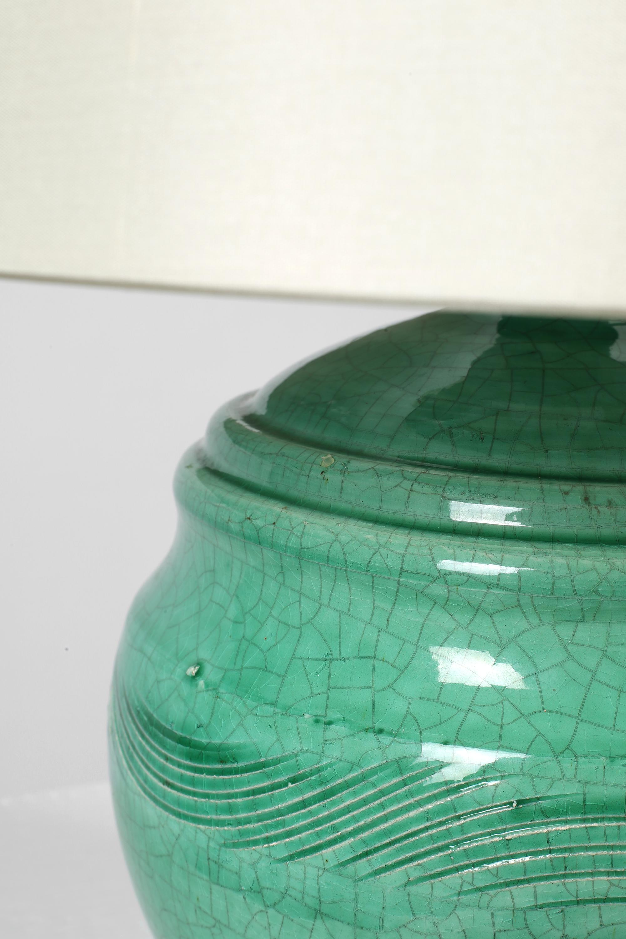 French Art Deco Jean Besnard Crackle Glazed Ceramic Table Lamp For Sale 2