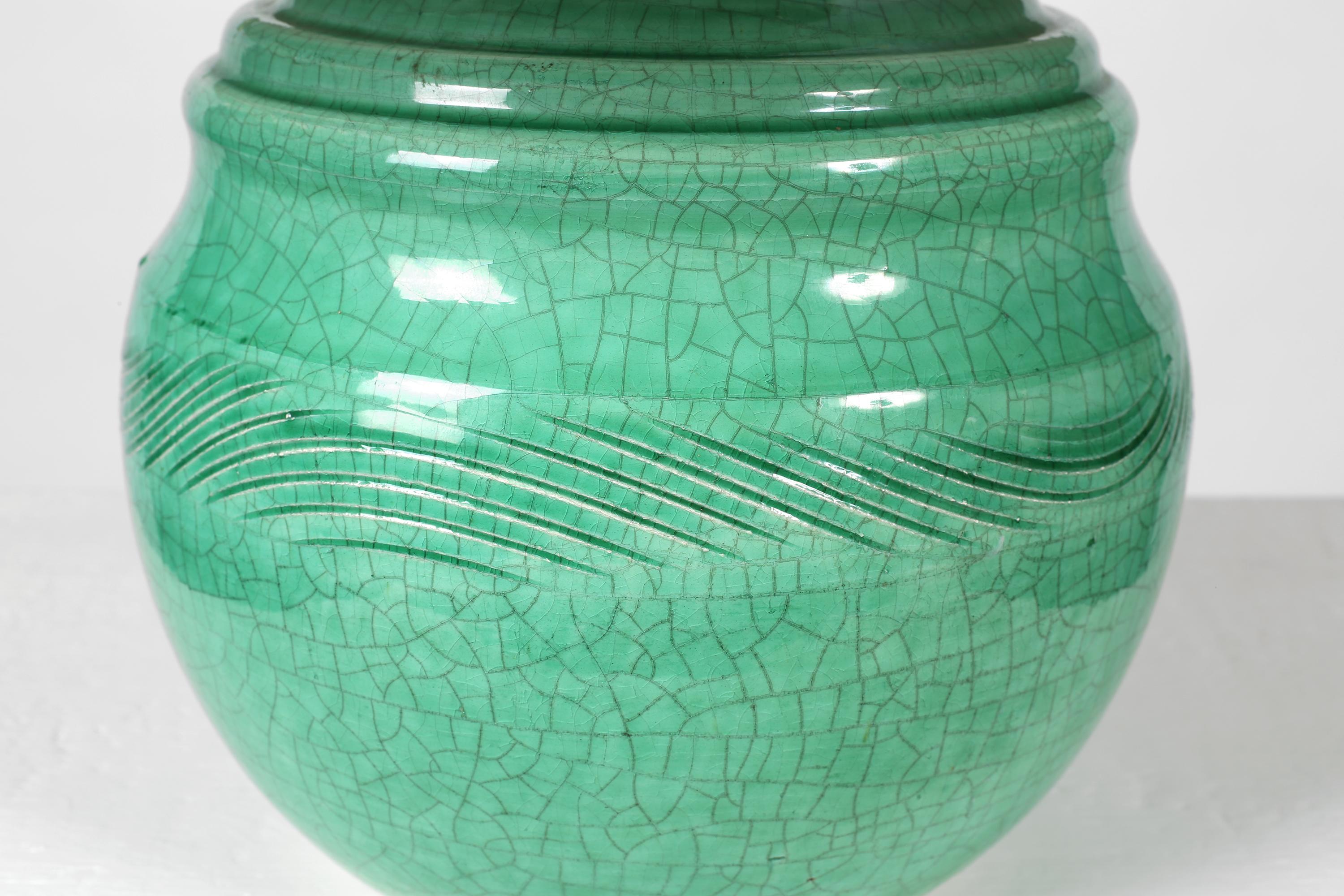 French Art Deco Jean Besnard Crackle Glazed Ceramic Table Lamp For Sale 3
