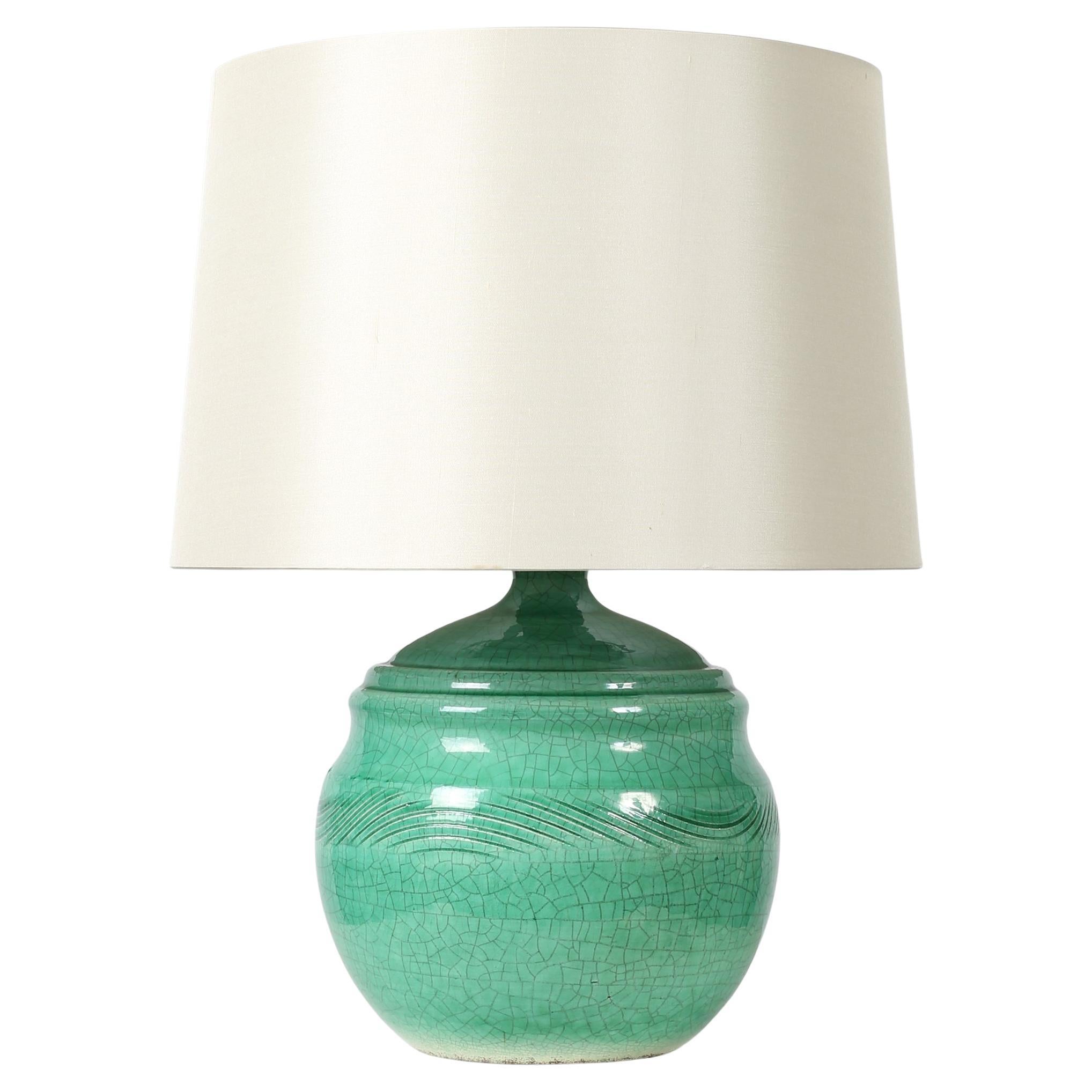 French Art Deco Jean Besnard Crackle Glazed Ceramic Table Lamp For Sale