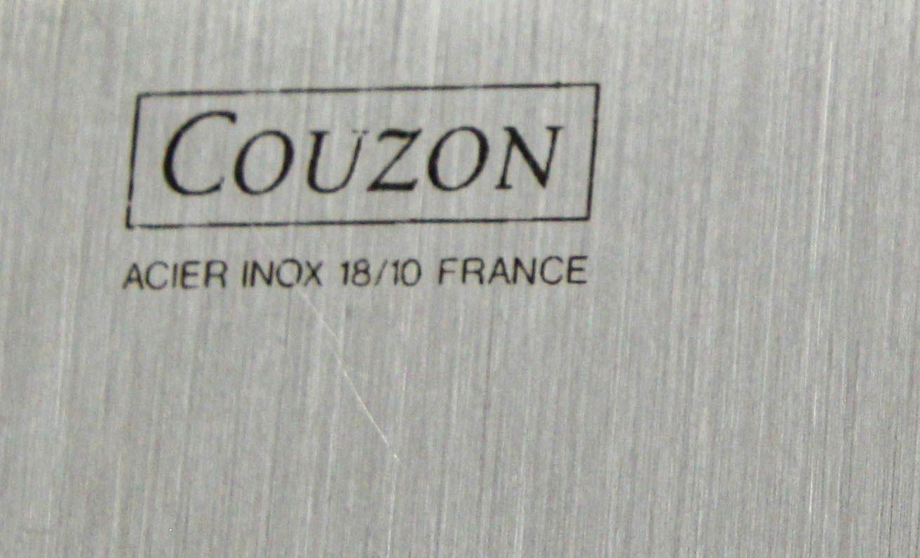 20ième siècle Plateau de service Art Déco Jean Couzon en acier inoxydable avec poignées bleues marbrées en vente