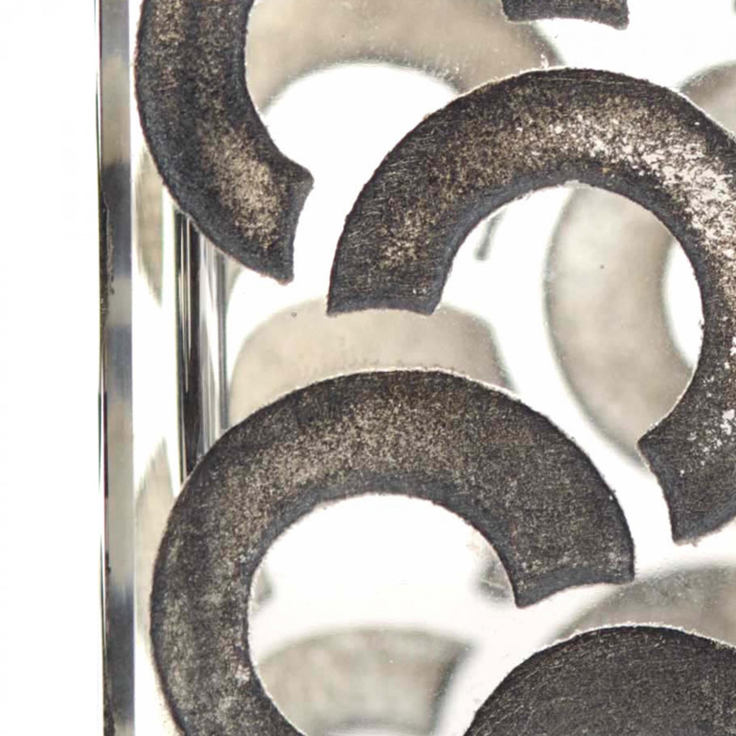 French Art Deco rectangular clear glass powder jar with an etched and black painted circles pattern and a black painted brass lift-off cover. (by JEAN LUCE)