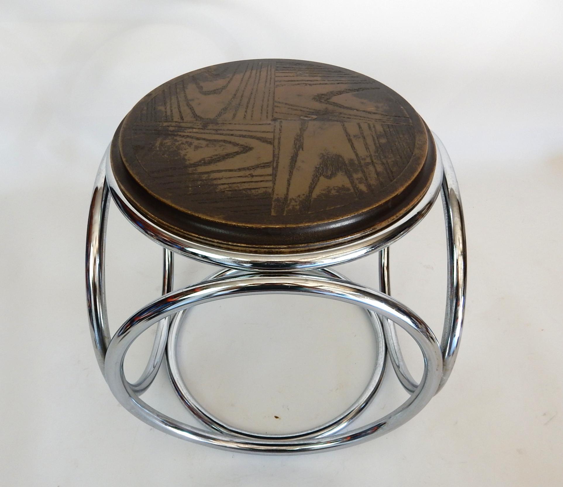 French Art Deco Jean-Pierre Laporte Design Tubular Circle Stool or Table In Good Condition For Sale In Las Vegas, NV