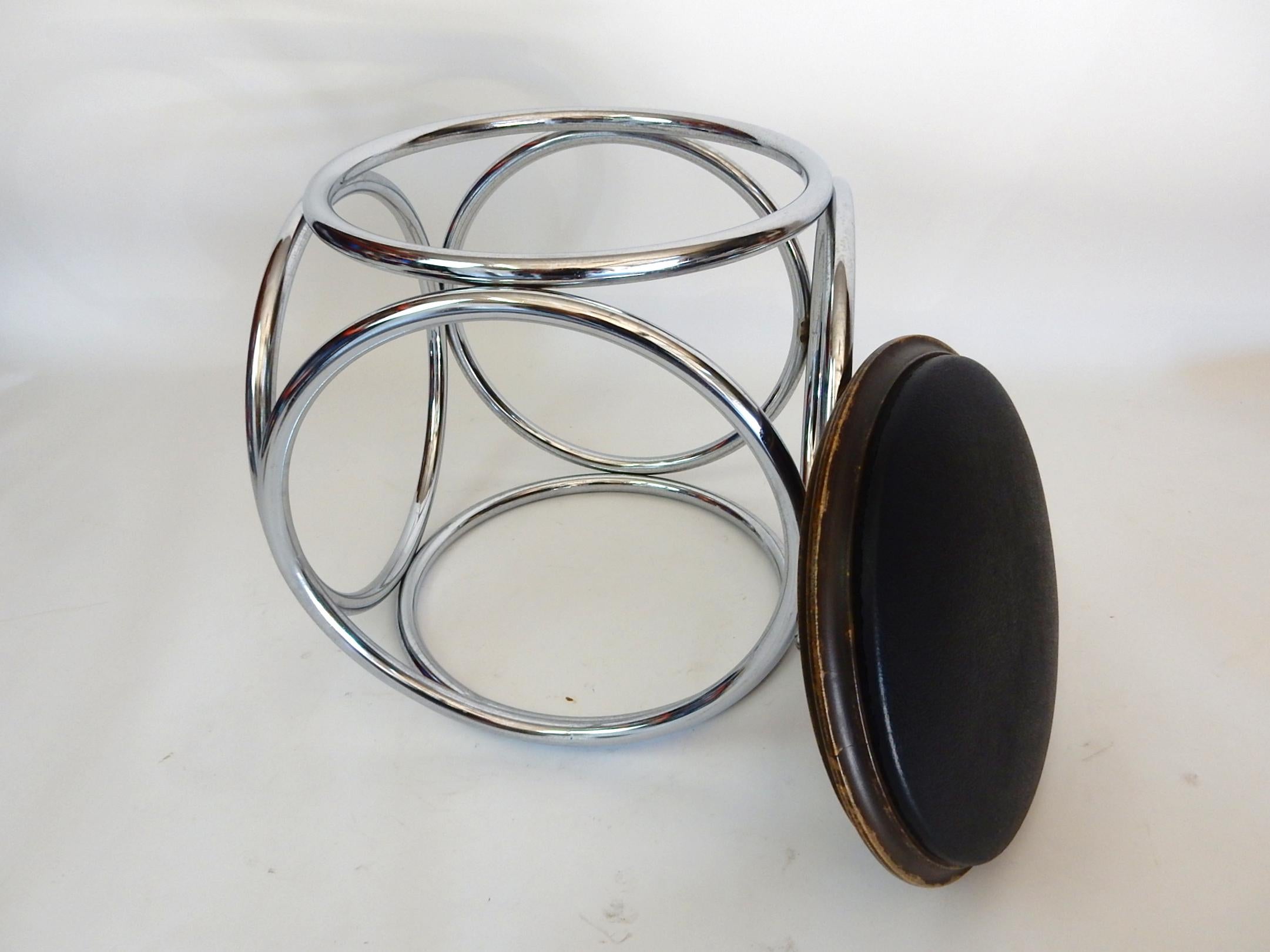 20th Century French Art Deco Jean-Pierre Laporte Design Tubular Circle Stool or Table For Sale