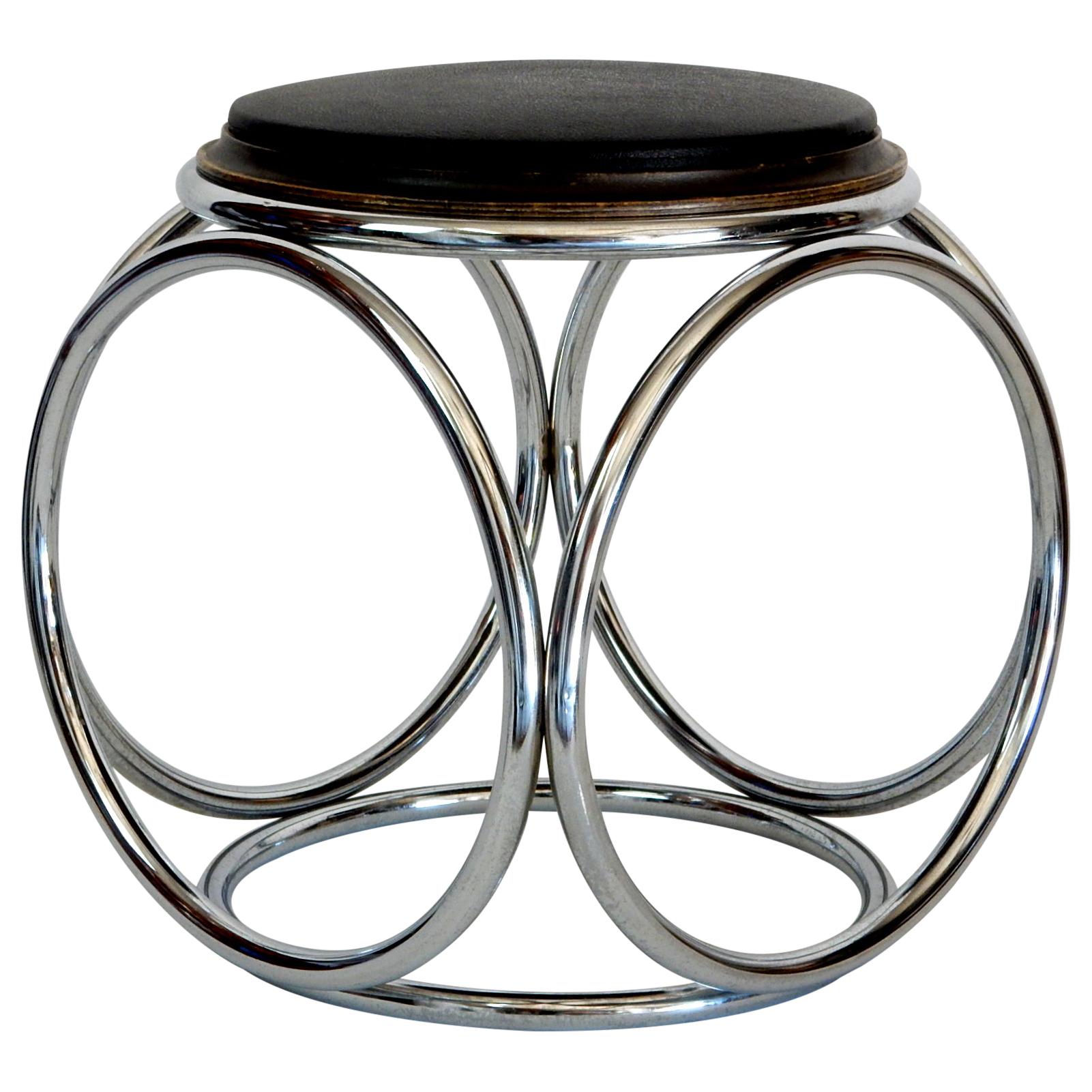 Runder Hocker oder Tisch aus Stahlrohr im Art-déco-Stil von Jean-Pierre Laporte