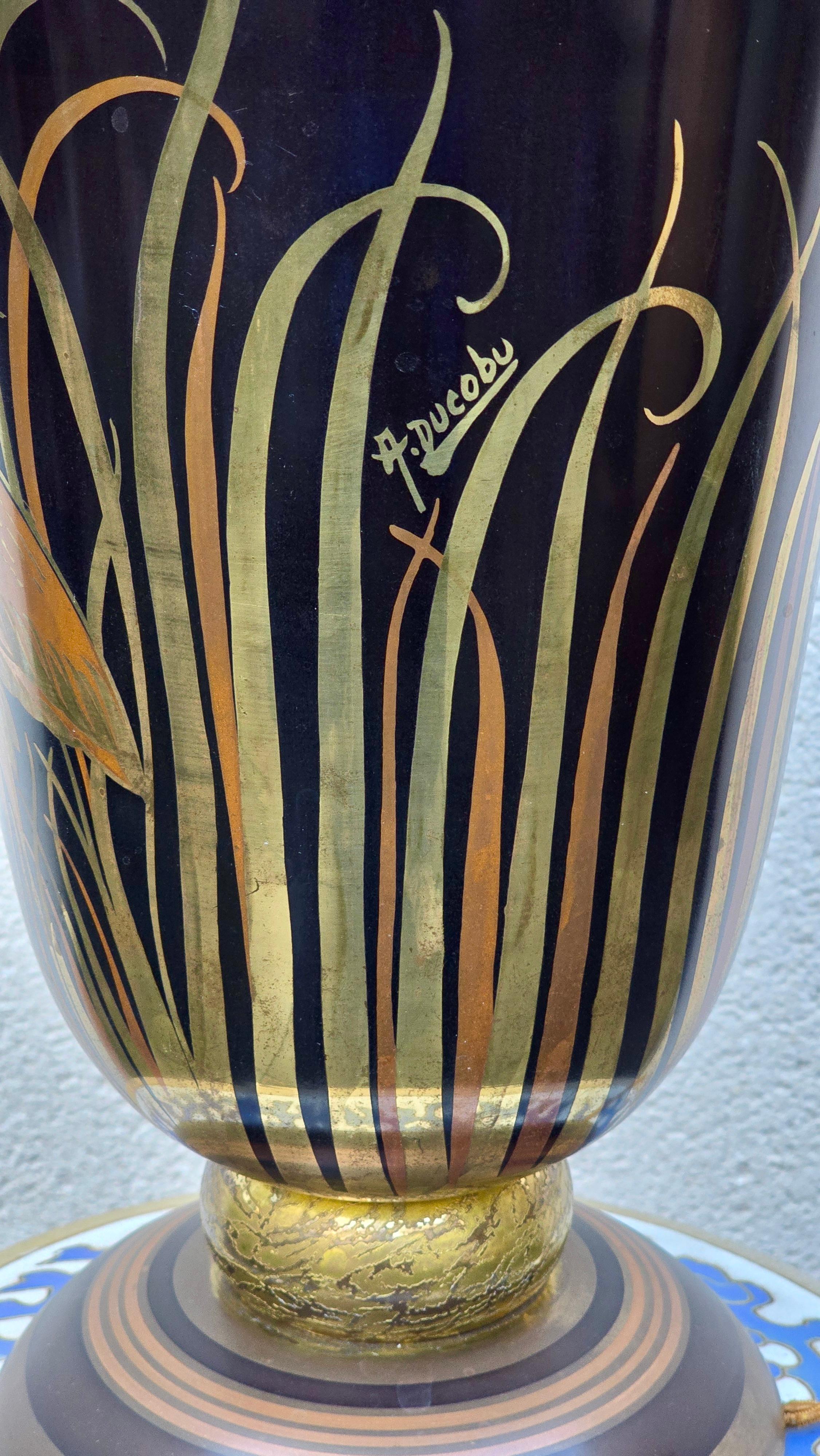 Début du 20ème siècle Pied de lampe laqué et doré Art déco français par A. Ducobu, vers 1930 en vente