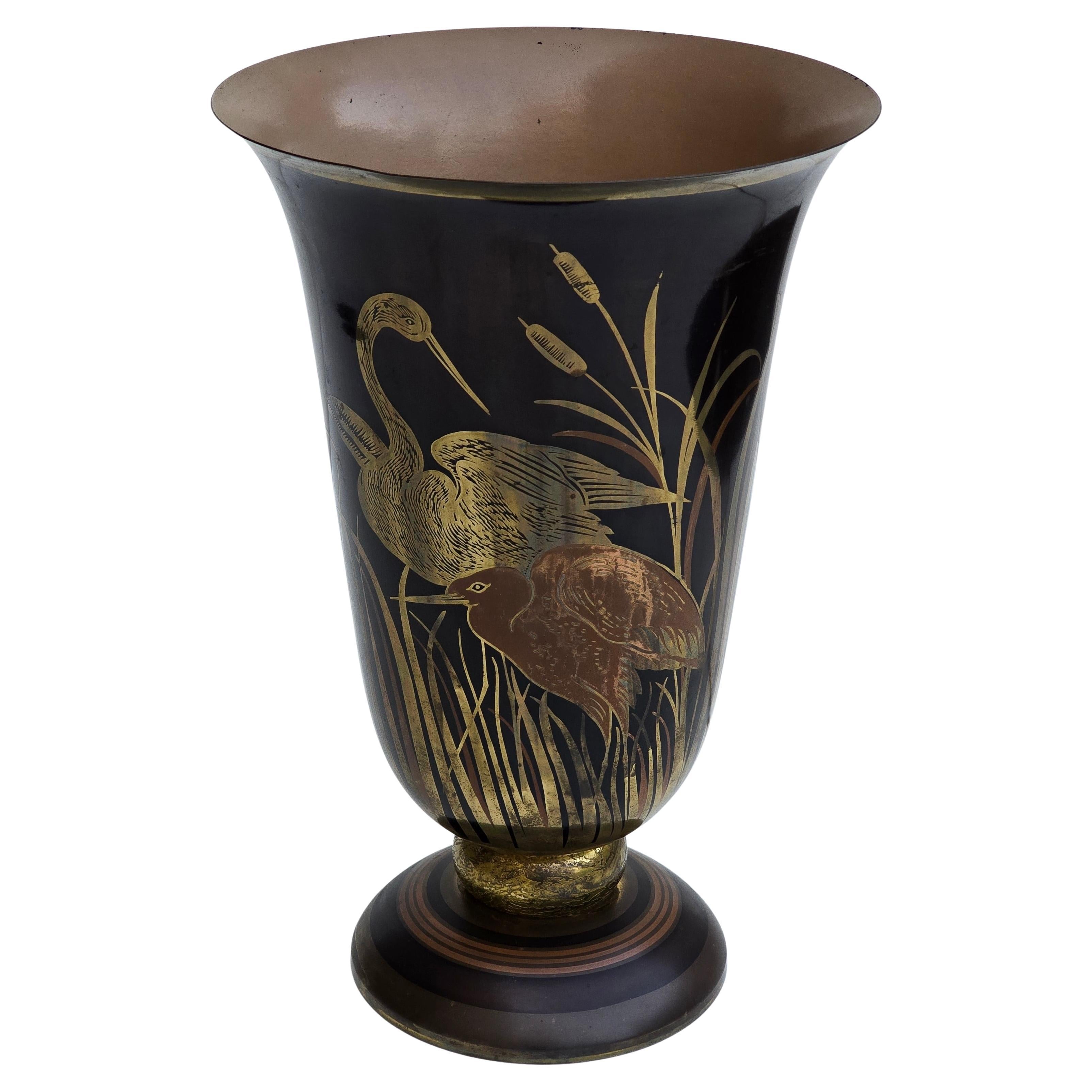 Base de lámpara francesa Art Déco lacada y dorada de A. Ducobu, hacia 1930