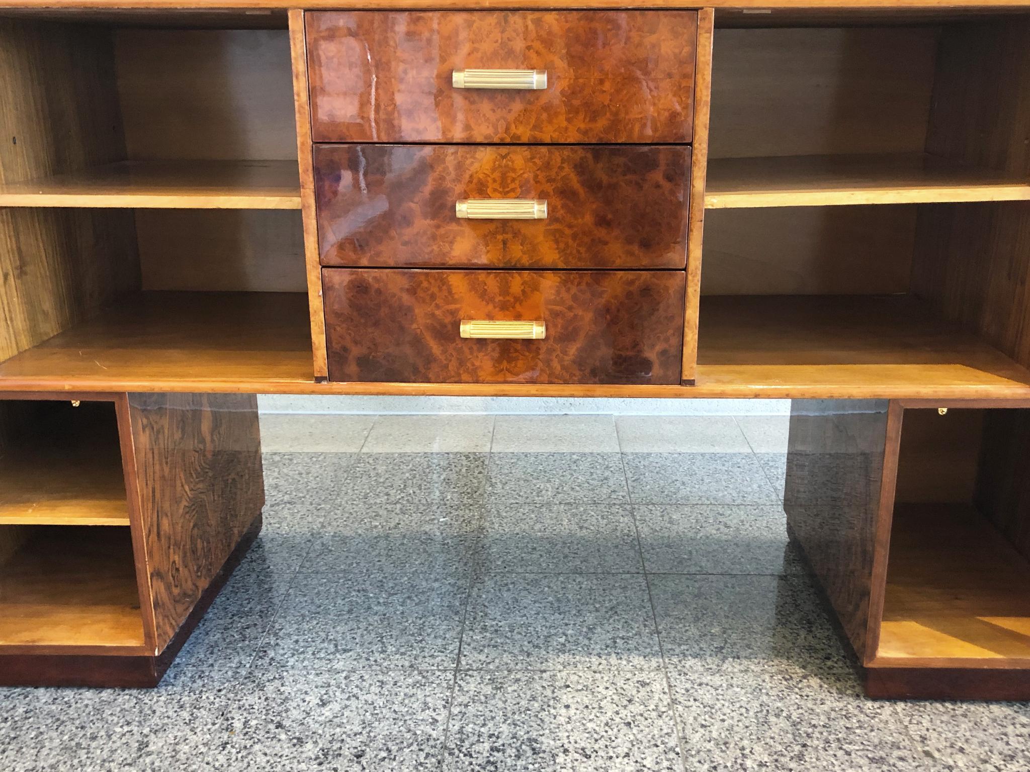 French Art Deco Lacquered Burl Sideboard Cabinet 10