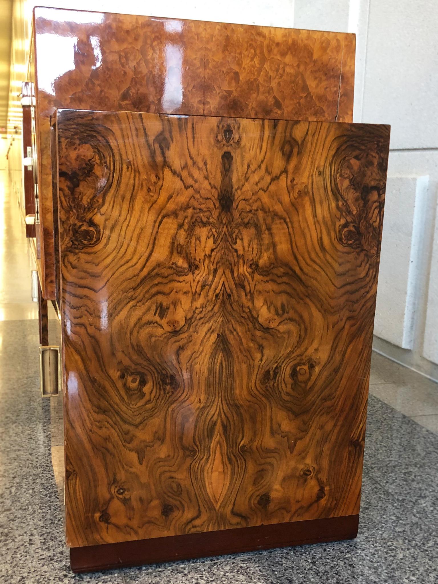 French Art Deco Lacquered Burl Sideboard Cabinet 13