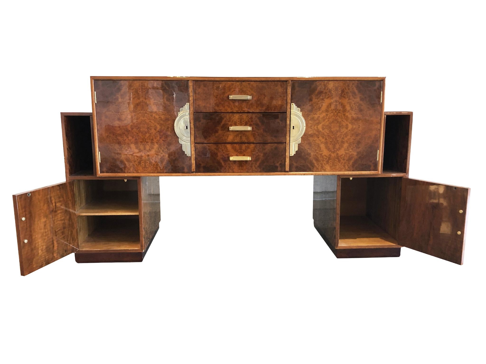 French Art Deco Lacquered Burl Sideboard Cabinet In Good Condition In New York, NY