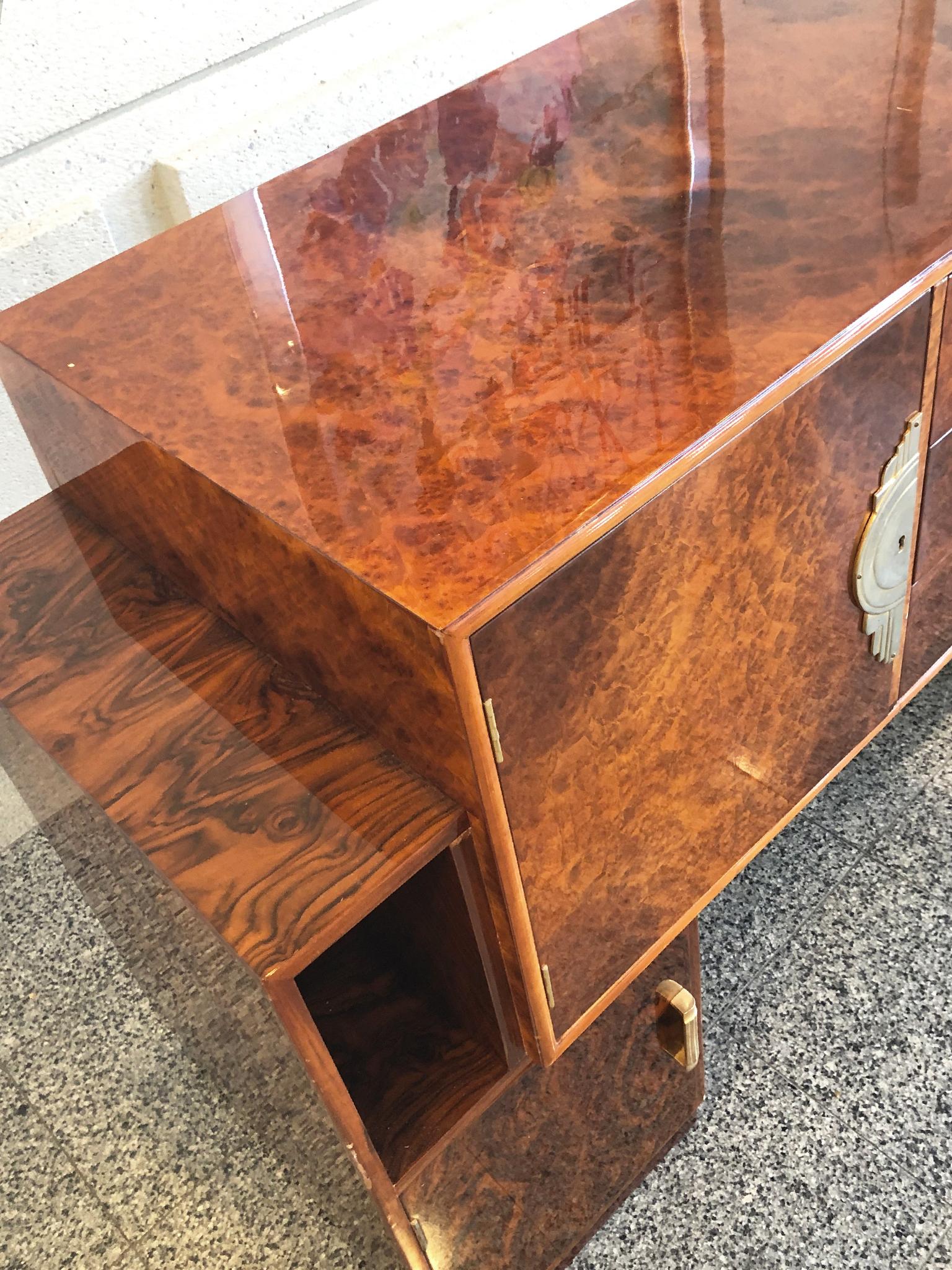 French Art Deco Lacquered Burl Sideboard Cabinet 4